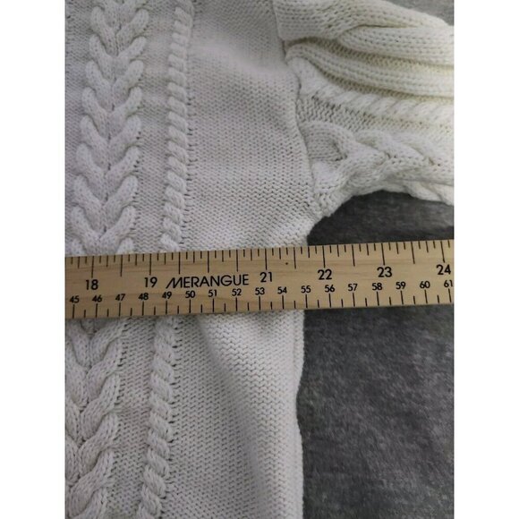 Nicole Miller White Cropped Cable Knit Sweater Cuffed Wrists XL - Picture 5 of 6